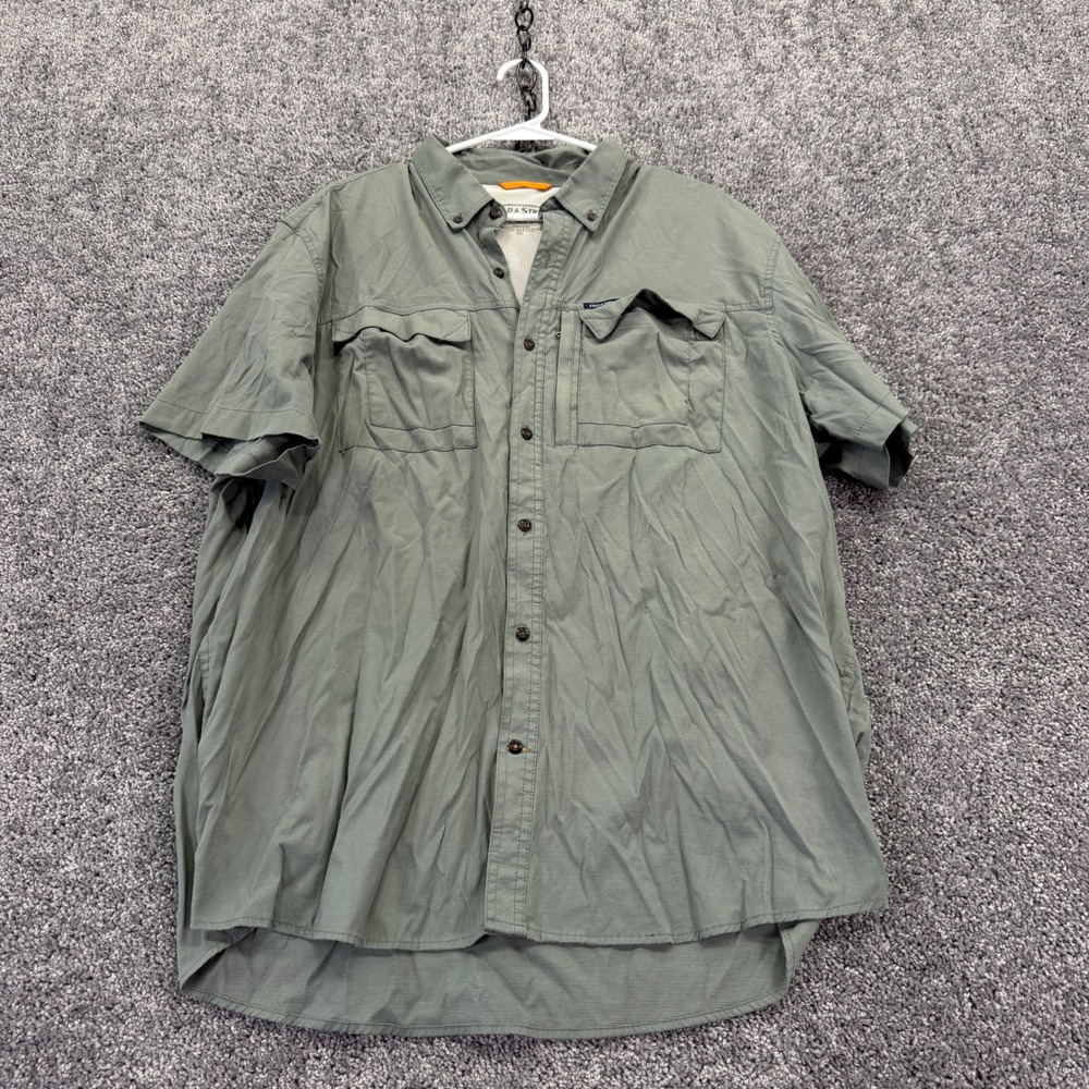 Field & Stream Button Down Shirt Mens XXL Green Outdoor Fishing Short Sleeve